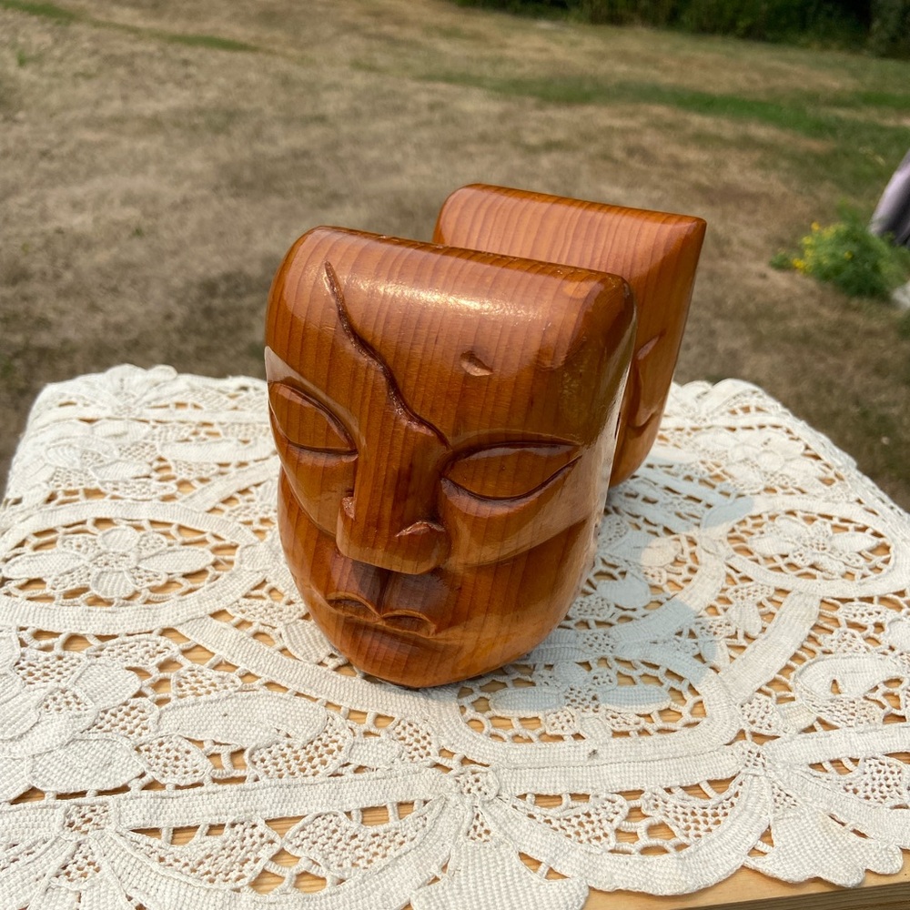 Hand Carved Wood Dual Double Face